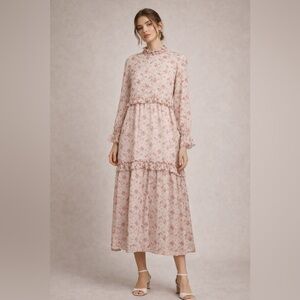 Epik Floral Prairie Dress M | Long Sleeve Boho Cottagecore Modest Chic Midi